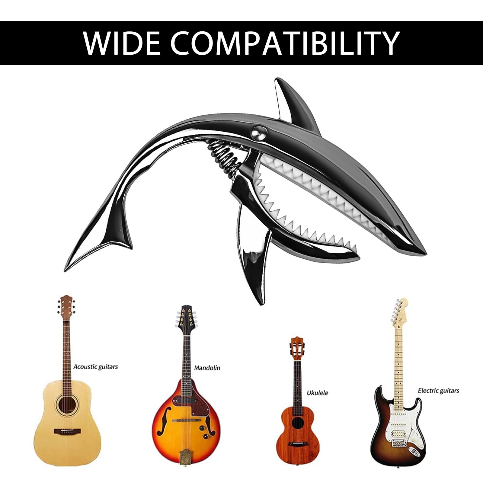 Musiin Shark Guitar Capo - Cool Capo Suitable for Electric Acoustic, Classical Guitars, Ukulele Zinc Alloy Spring Capo (Black) - Image 4