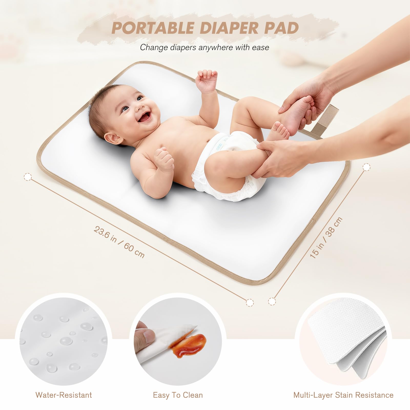 GOLF SUPAGS 25L Mochila Cambiador para Bebé con Cambiador Portátil y correas para Cochecito, Mochila para Pañales, Mochila de Térmica Almuerzo, para Mamá y Papá (Champán & Blanco)