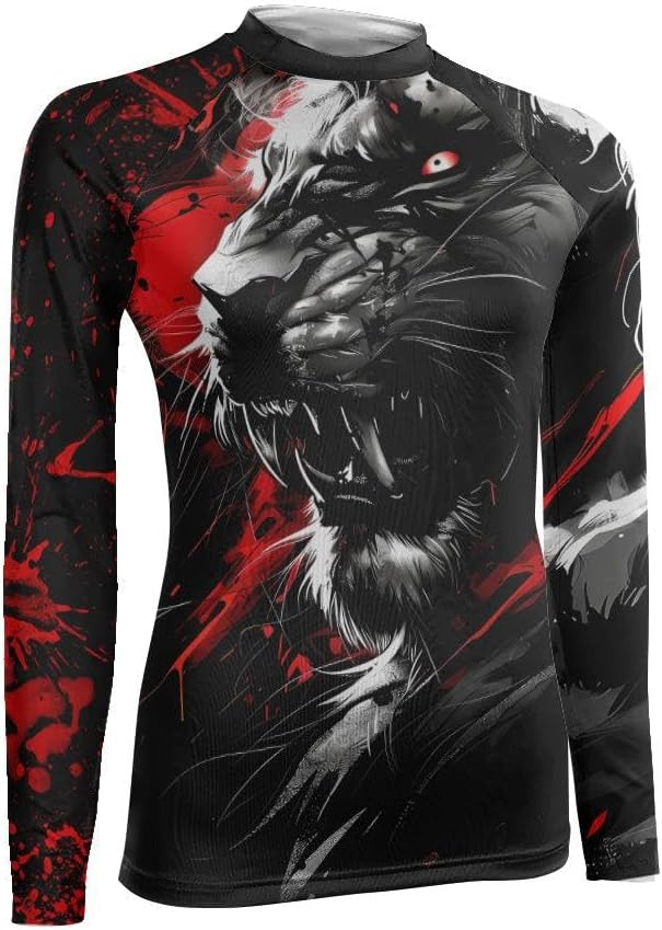 Lion Women's Long Sleeve Rash Guard – Compression Training Shirt for MMA, BJJ, Grappling & Fitness