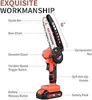 Vista 2 de Mini motosierra eléctrica inalámbrica de 6 pulgadas, motosierra portátil de mano con 2 baterías, sierras de cadena de alimentación recargables de 21