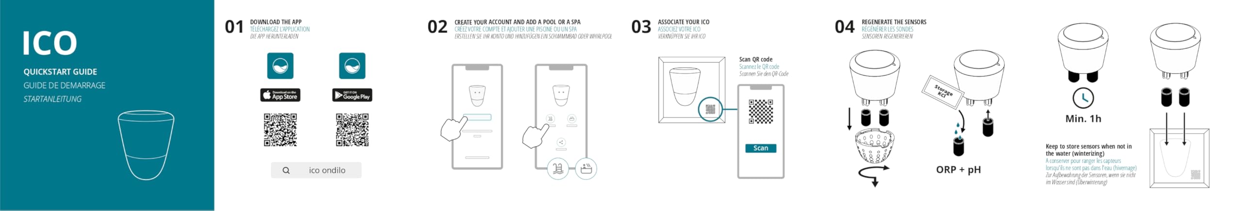 ICO SPA V2 Sel - Analizzatore d'acqua elettronico per piscine trattate con sale - Misurazioni ogni ora pH, ORP, TDS e temperatura dell'acqua - Consigli sul tuo smartphone