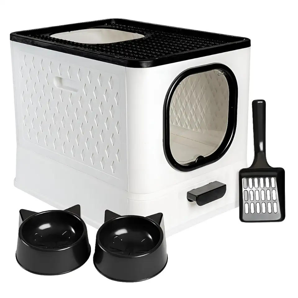 Caixa De Areia Fechada Sandbox Premium Para Gatos Jelplast Completa (Branca)