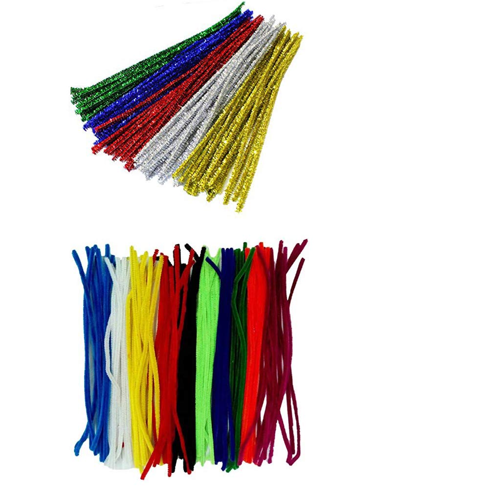 Combo of Sparkle & Plain Craft Pipe Cleaner for Hobby Crafts, Scrap Booking, DIY Accessory, Synthetic Pipe Cleaners(Multicolor, 12-inch) -Set of 200
