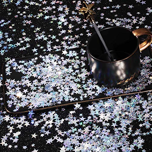 Image of Hestya Star Table Confetti, Glitter Silver, 10mm and 6mm, 60g