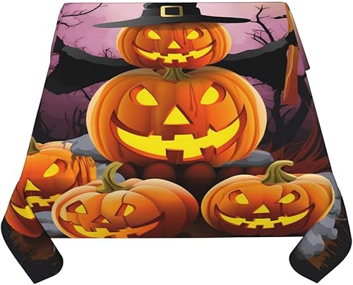 Miniatura 6 de Mantel cuadrado divertido de calabazas de Halloween, 60 x 60 pulgadas, mantel de cocina, mantel decorativo para mesa de comedor para banquetes de