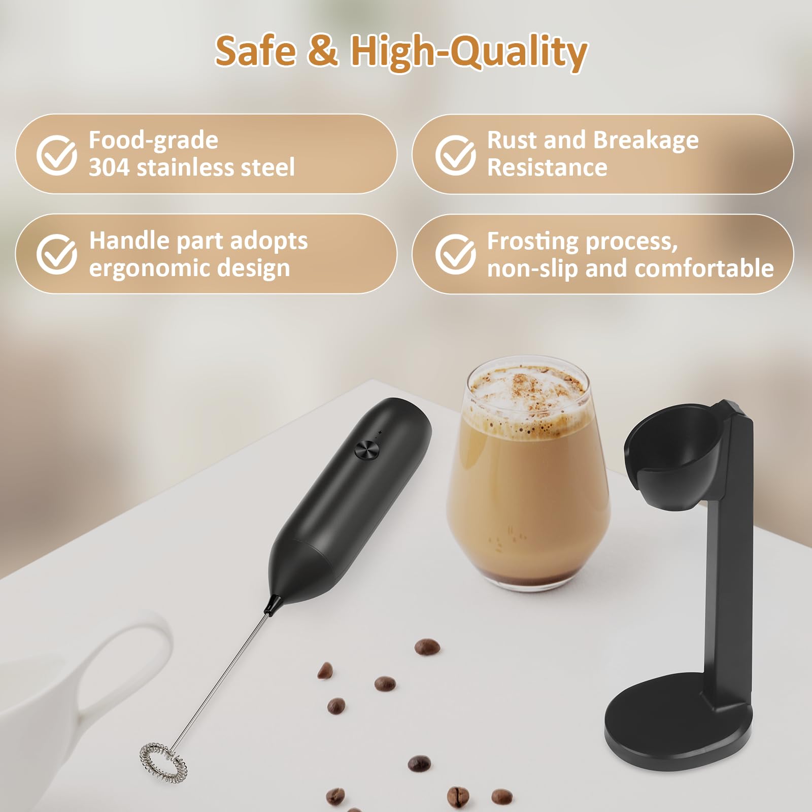 Topyet Mousseur à lait rechargeable USB-C puissant pour café, latte, cappuccino, moka, macchiato, frappe et poudre de protéines, marron, Milk Frother-1501K Topyet Mousseur à lait rechargeable USB-C puissant pour café, latte, cappuccino, moka, macchiato, frappe et poudre de protéines, marron, Milk Frother-1501K