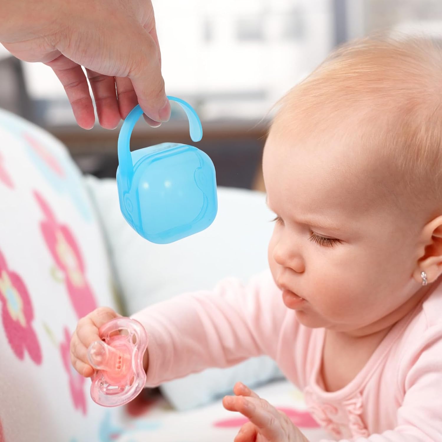 2pcs Portable Holder Case, Pp Wide Mouth Dustproof Pacifier Storage Box for Travel and Diaper Bag, Blue and White Pacifier Container for Care
