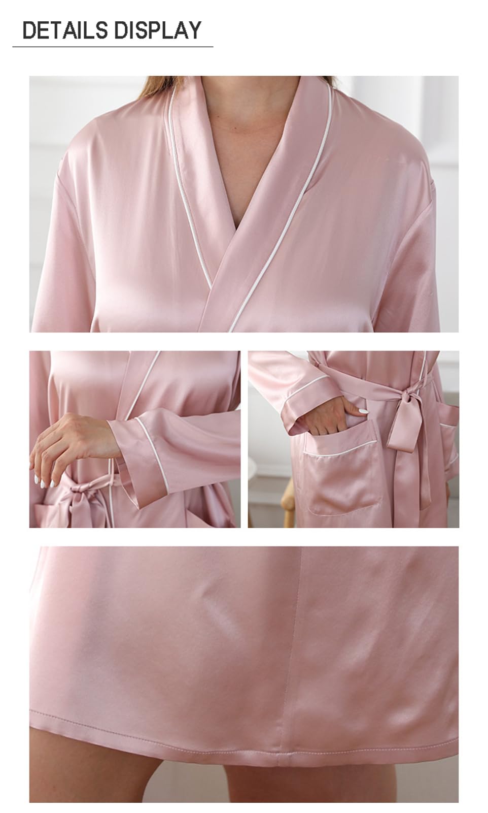 Damen Seide Nachthemden,19 Mama Sexy Satin Nacht Bademäntel Damen Satin Nachthemd,Weiß,L