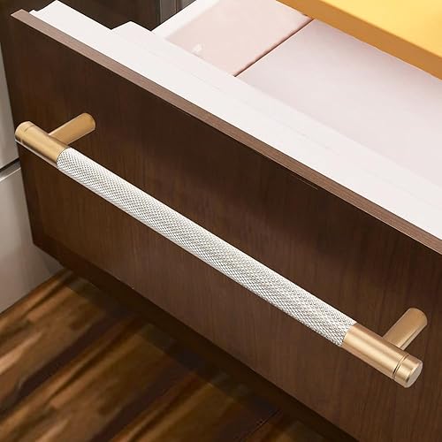 Miniatura 7 de Paquete de 10 pomos en T de gabinete de 2 pulgadas para tiradores de cajón, acabado de oxidación dorado y negro con patrón de diamante