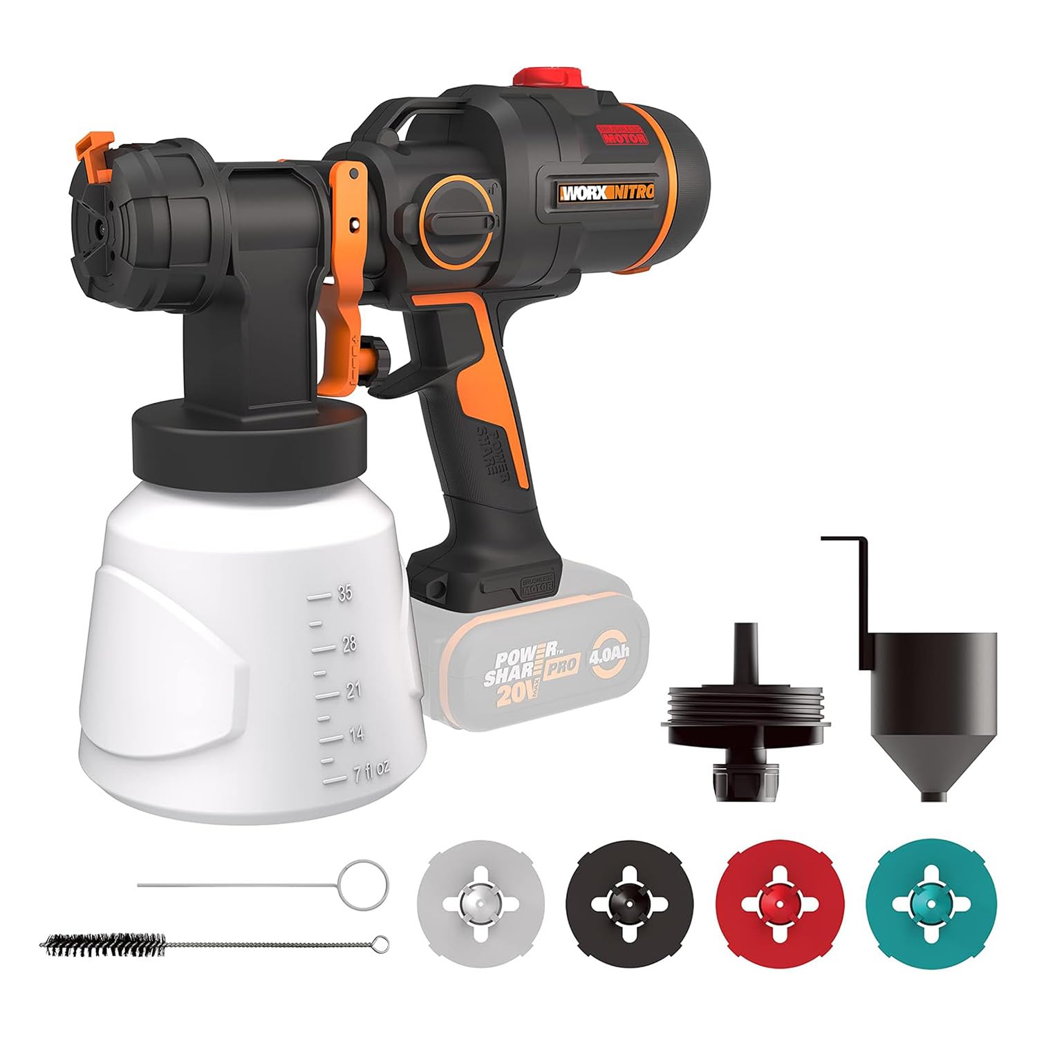 WORX WX020.9 - Spruzzatore per vernice HVLP senza fili, 18 V (20 V MAX), (solo utensile, batteria e caricabatterie venduti separatamente), colore nero