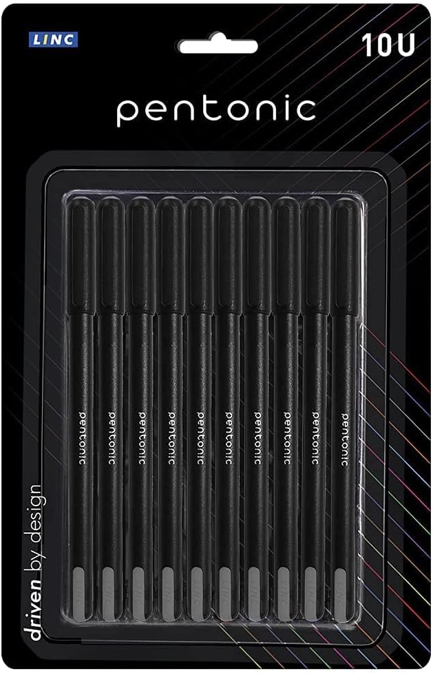 Pentonic 0.7 mm Ball Pen Blister Pack | Black Body | Black Ink | Set of 10 Pens