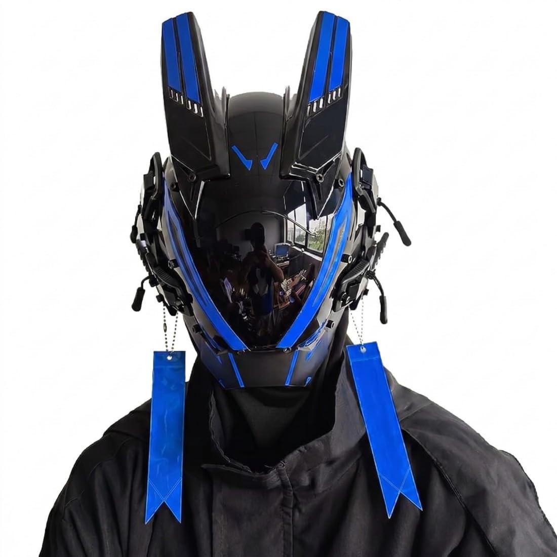 NULA Masque complet LED de cosplay pour homme, casque cyberpunk, techwear futuriste, masque cool pour Halloween, fêtes DJ et festivals de musique, rouge