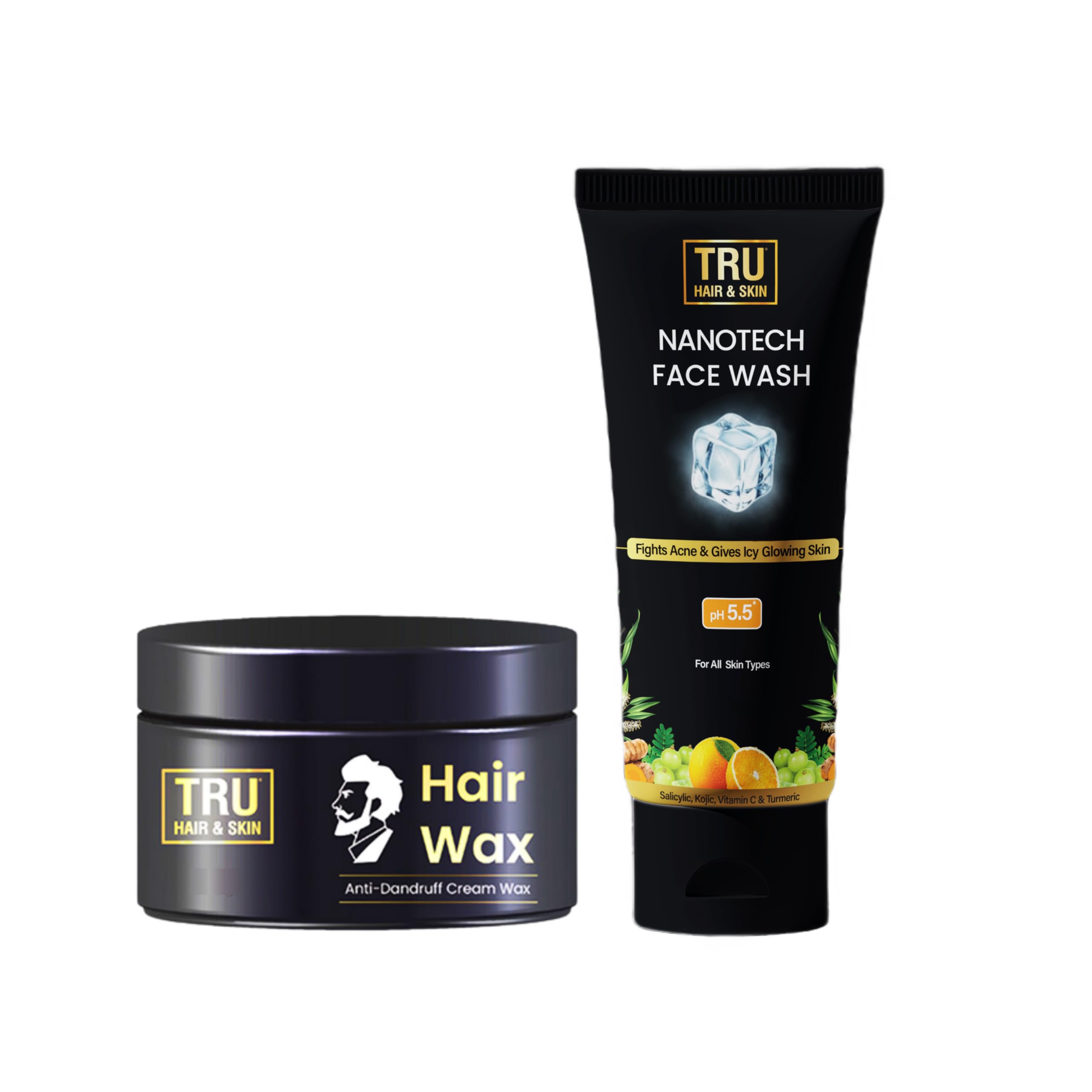 TRU HAIR & SKIN Nanotechnology Facewash with Kojic Acid, Vitmain C and Turmeric-100ml + Hair Wax Cream For Men- 50gm COMBO