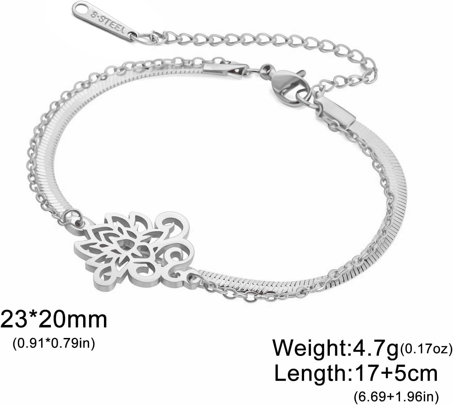 kkjoy Lotus Flower Double Layered Bracelet Stainless Steel Yoga Inspirational Jewelry for Women Charming Ladies - Image 4