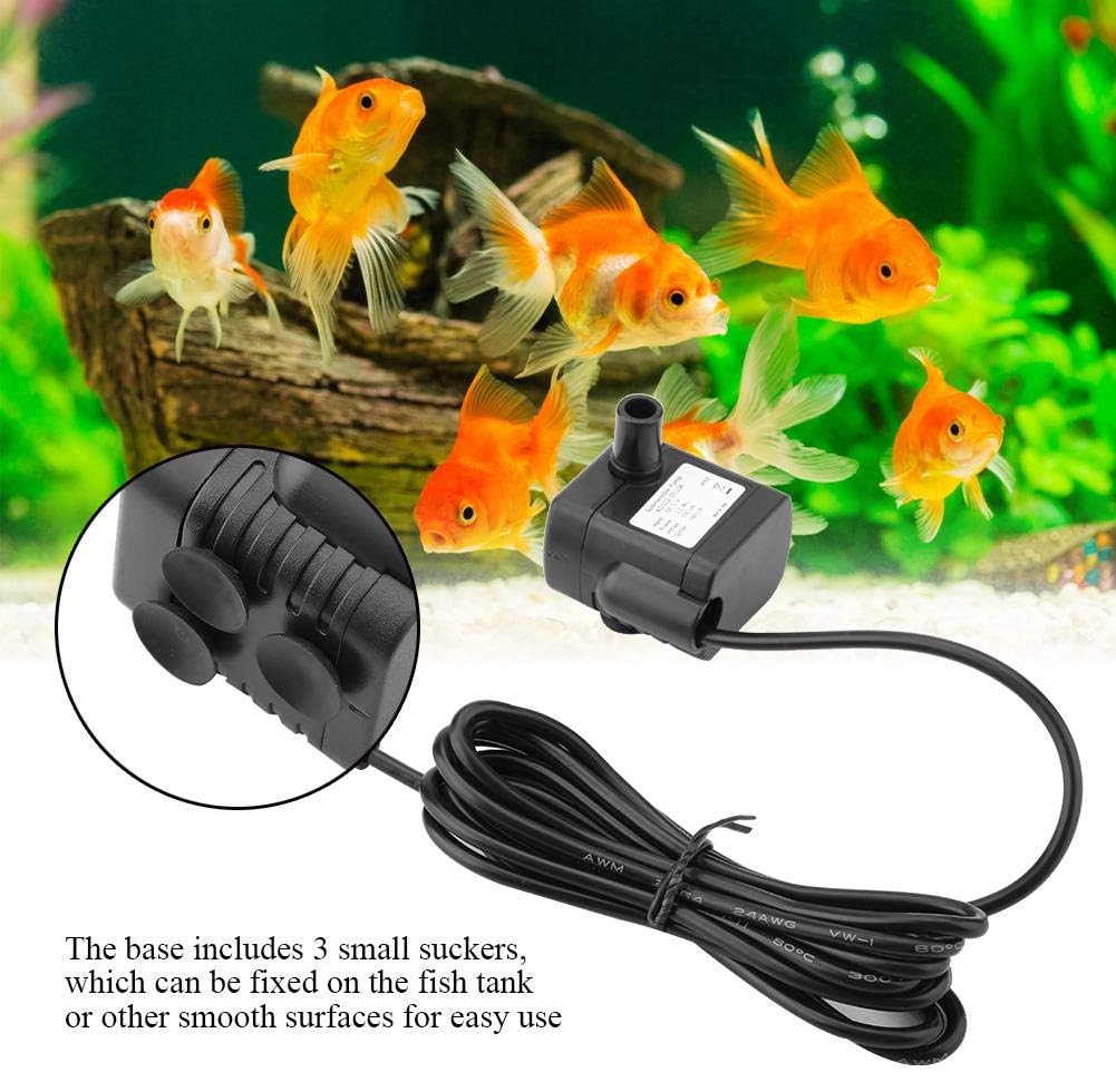 Small Submersible ,Brushless Aquarium DC 5V Mini USB Electric Submersible Fish Fountain Water Circulation Pump with 3 Suckers