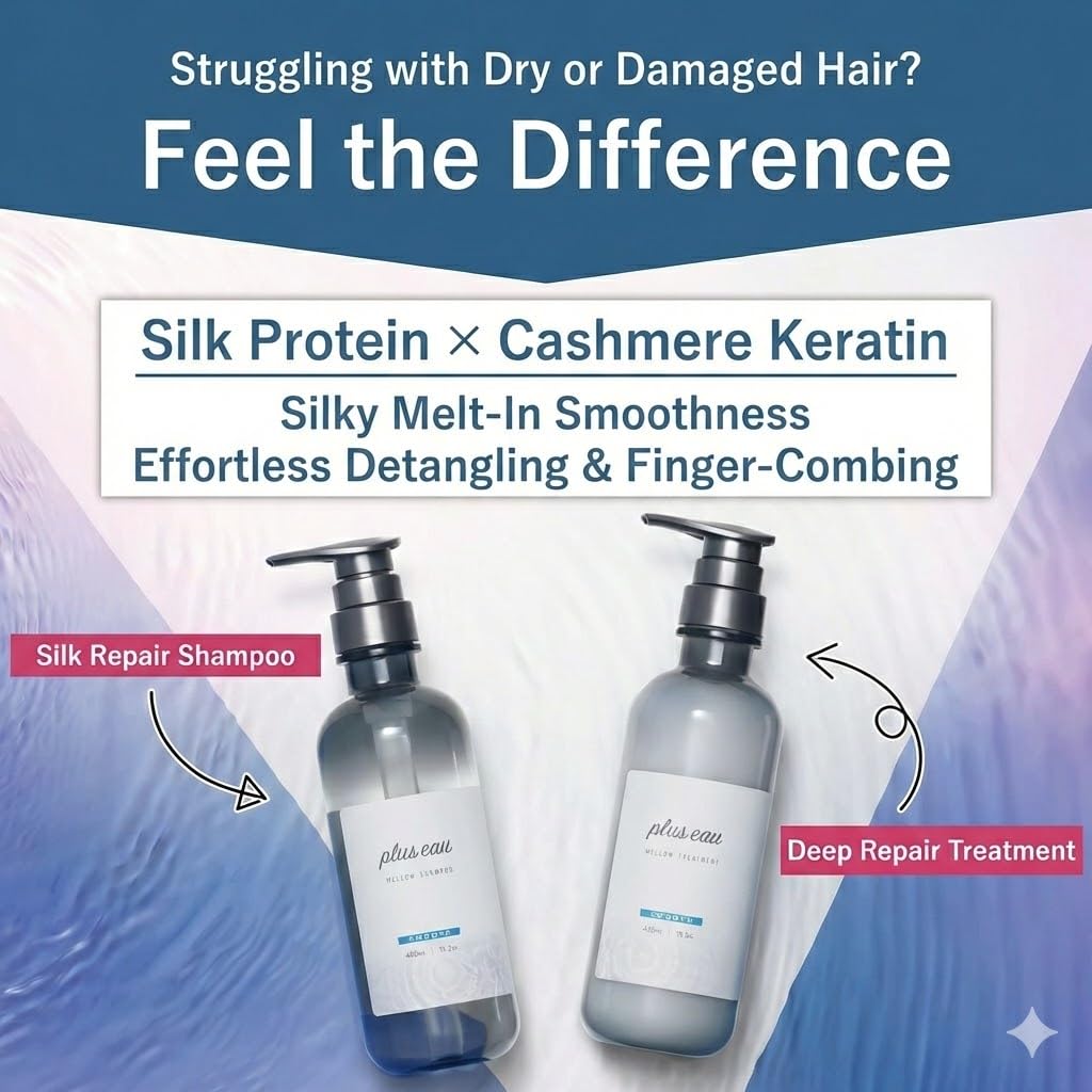 Mellow Shampoo & Conditioner Set, Daily Moisture Renewal Hair with Silk Beauty Essence Ingredients, 15.2 oz / 450ml, 2-Pack, Made in Japan, Ultimate Moisture