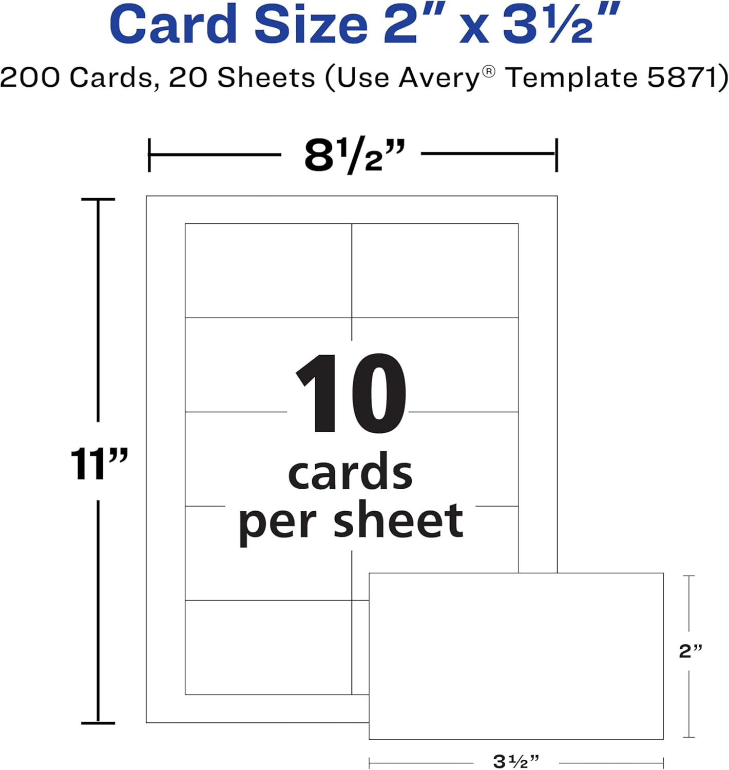 AVERY Business Cards, Clean Edge White, 2" x 3.5" | Sure Feed Technology | For Laser Printers | 5871 | 200 Cards, Pack of 5