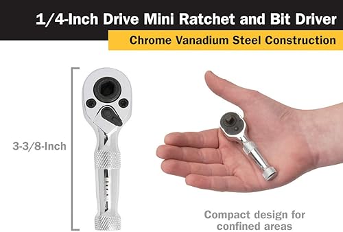 Miniatura 2 de Titan 12101 14 pulgadas x 3-14 pulgadas 60 dientes mini trinquete y destornillador de brocas