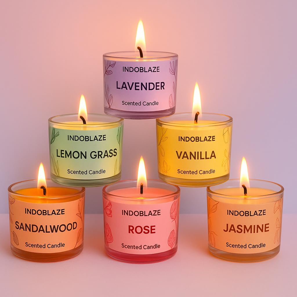 Indoblaze Scented Candles Gift Set, 6 Fragrances, Reusable Acrylic jar, Perfect Aroma Candles Gift Set (6)-image-25