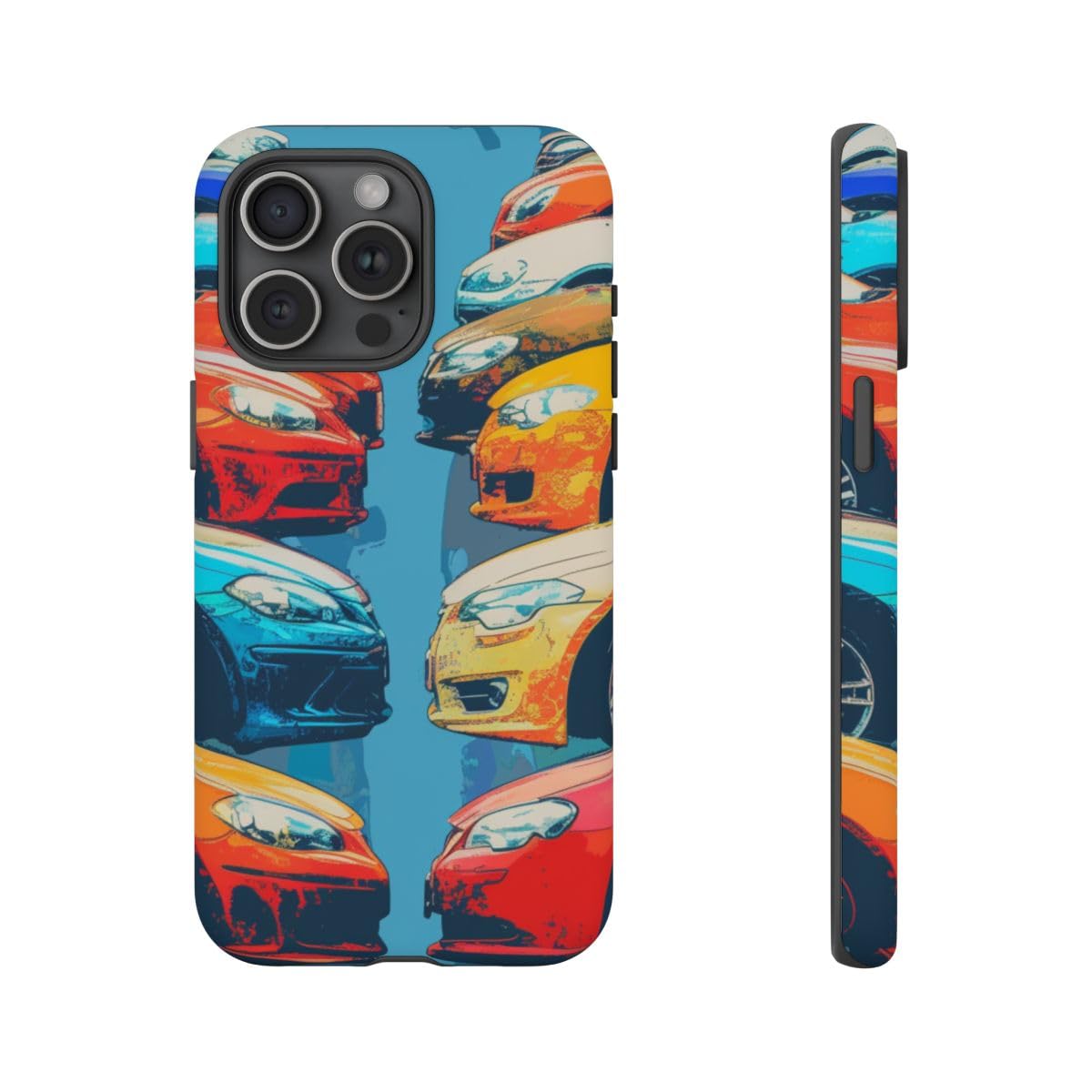 Coque iPhone 15 Pro Max voitures modernes colorées rigide mate multicolore