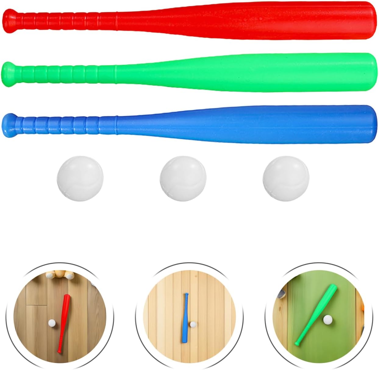 Toyvian Plastic Baseball Bat and Ball Set for Kids Lightweight Portable Baseball Playset with 3 Bats and 3 Balls Educational Outdoor Sports Toy for Skill Development and Exercise