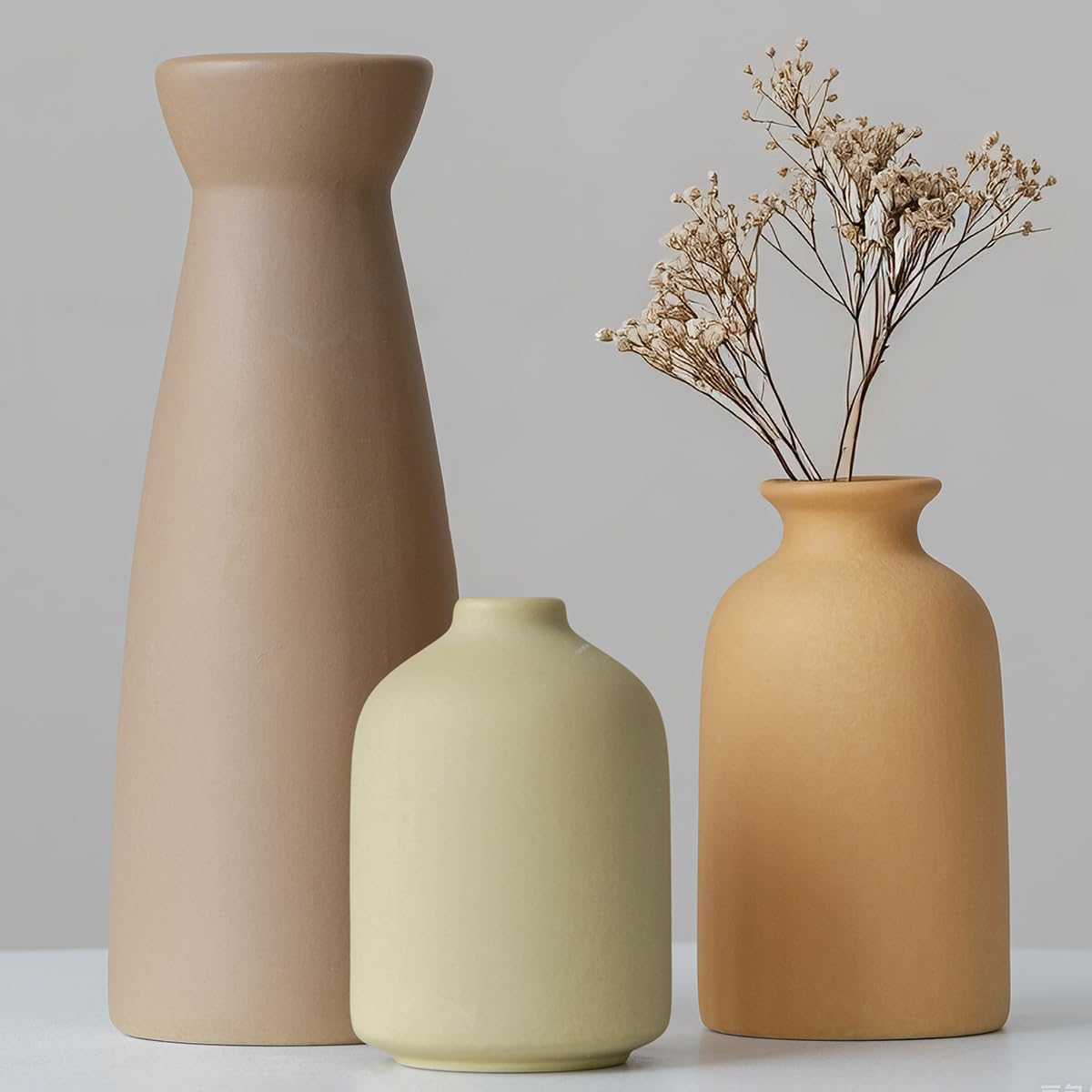 Distressed Ceramic Vase Set of 3, Modern Bohemian Farmhouse Home Decor, Pampas Grass Dried Flowers Vases for Living Room, Dining Room, Bedroom, Kitchen, Bathroom, Office, Entryway (Brown Mix) Distressed Ceramic Vase Set of 3, Modern Bohemian Farmhouse Home Decor, Pampas Grass Dried Flowers Vases for Living Room, Dining Room, Bedroom, Kitchen, Bathroom, Office, Entryway (Brown Mix)