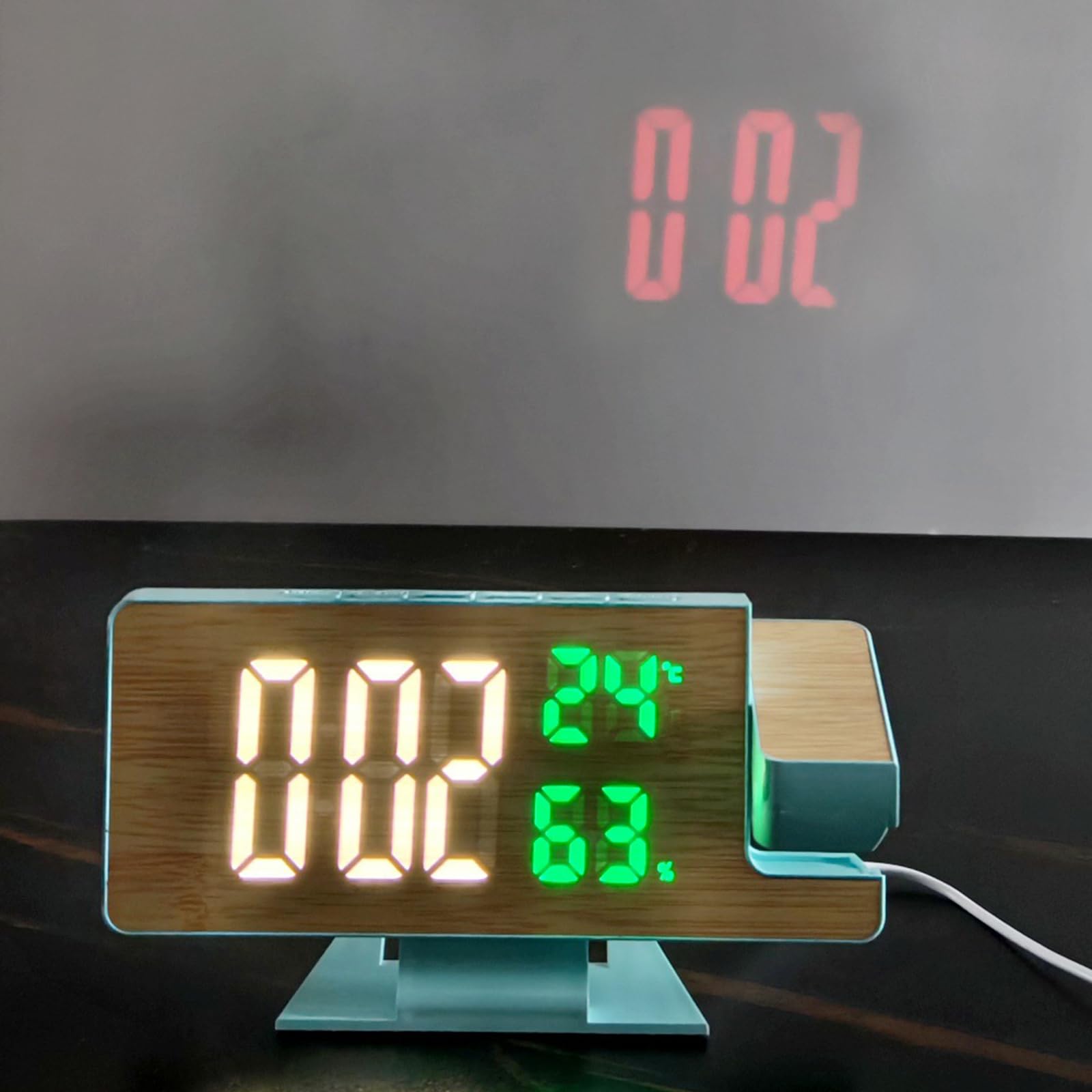 Unità  Luce Blu  Temperatura E Umidità Multifunzione Radio Proiezione Sveglia Creativa Led Specchio Orologio Elettronico Orologio Digitale 88911575