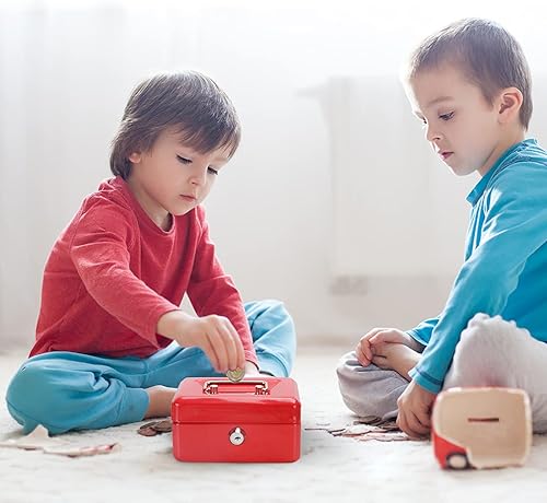 Vista 34 de Jssmst Caja de efectivo con cerradura pequeña, cajas de metal para niños, caja de dinero con ranura en la parte superior, caja de bloqueo negra