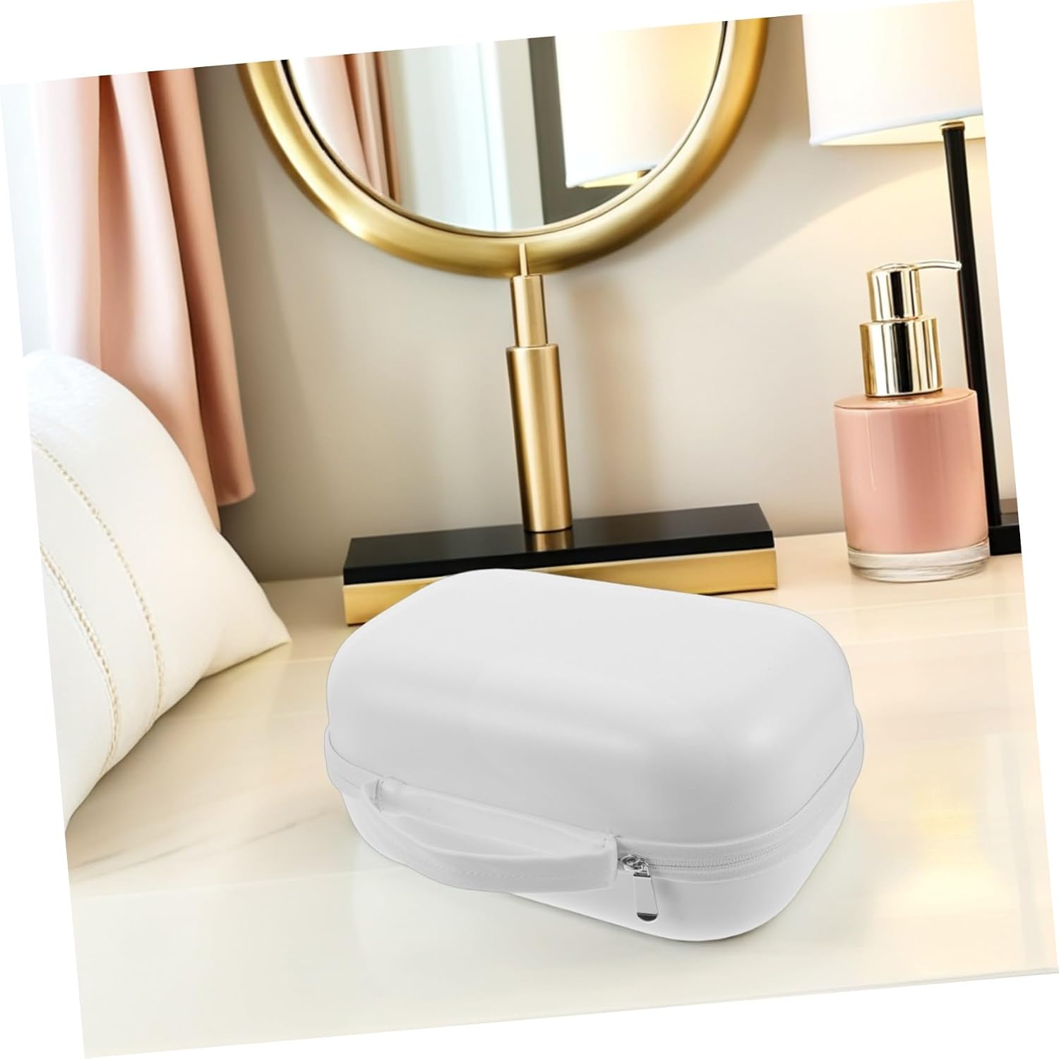 Levemolo Portable Hard Shell Breast Pump Bag for Travel Waterproof Wearable Pump Case with Removable Tray and Elastic Strap Storage Carrying Case Milky White
