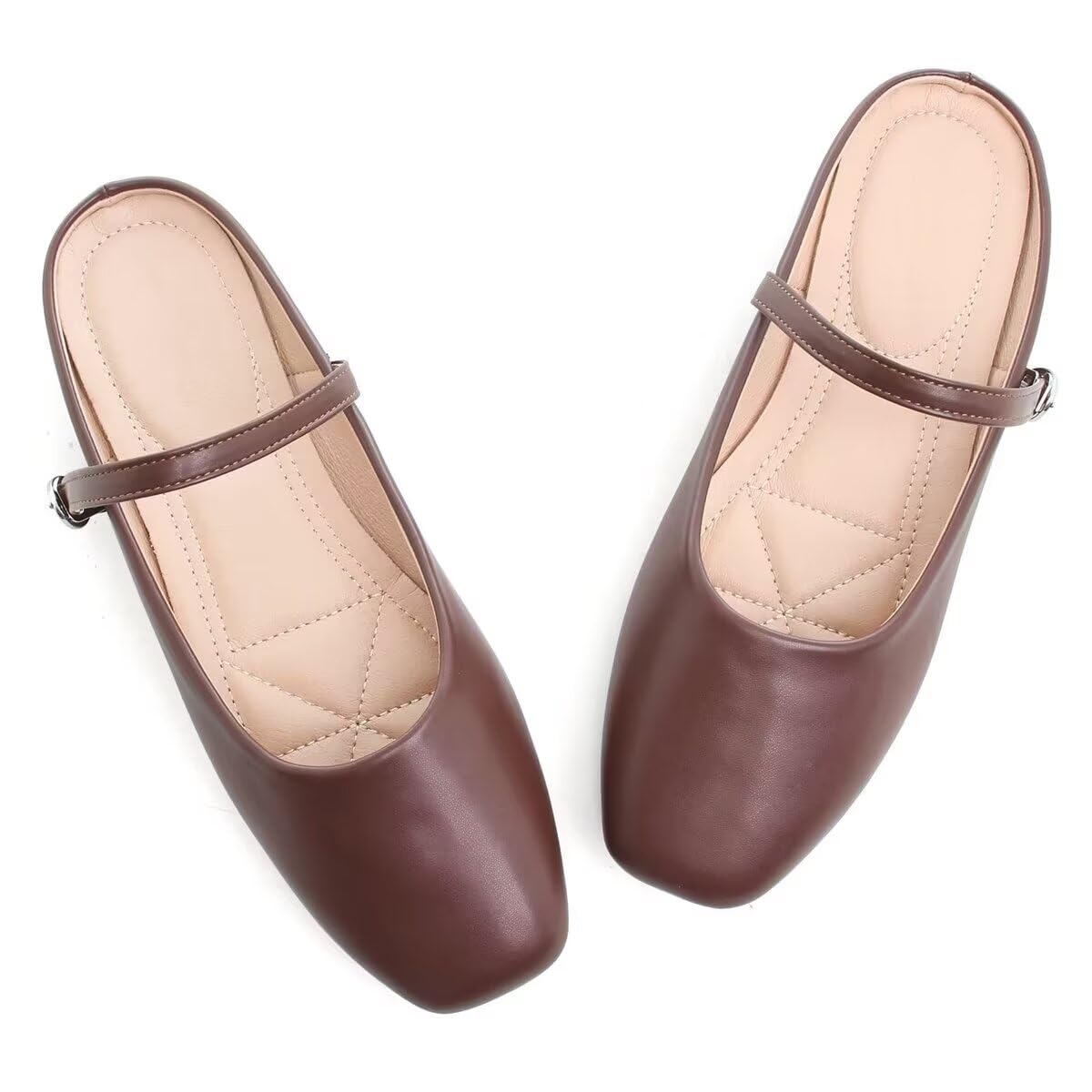 VFDB Women Mules Elegant Dressy Flats Closed Toe Microfiber Leather Shoes Adjustable Buckle Strap Mary Jane Casual Office Shoes