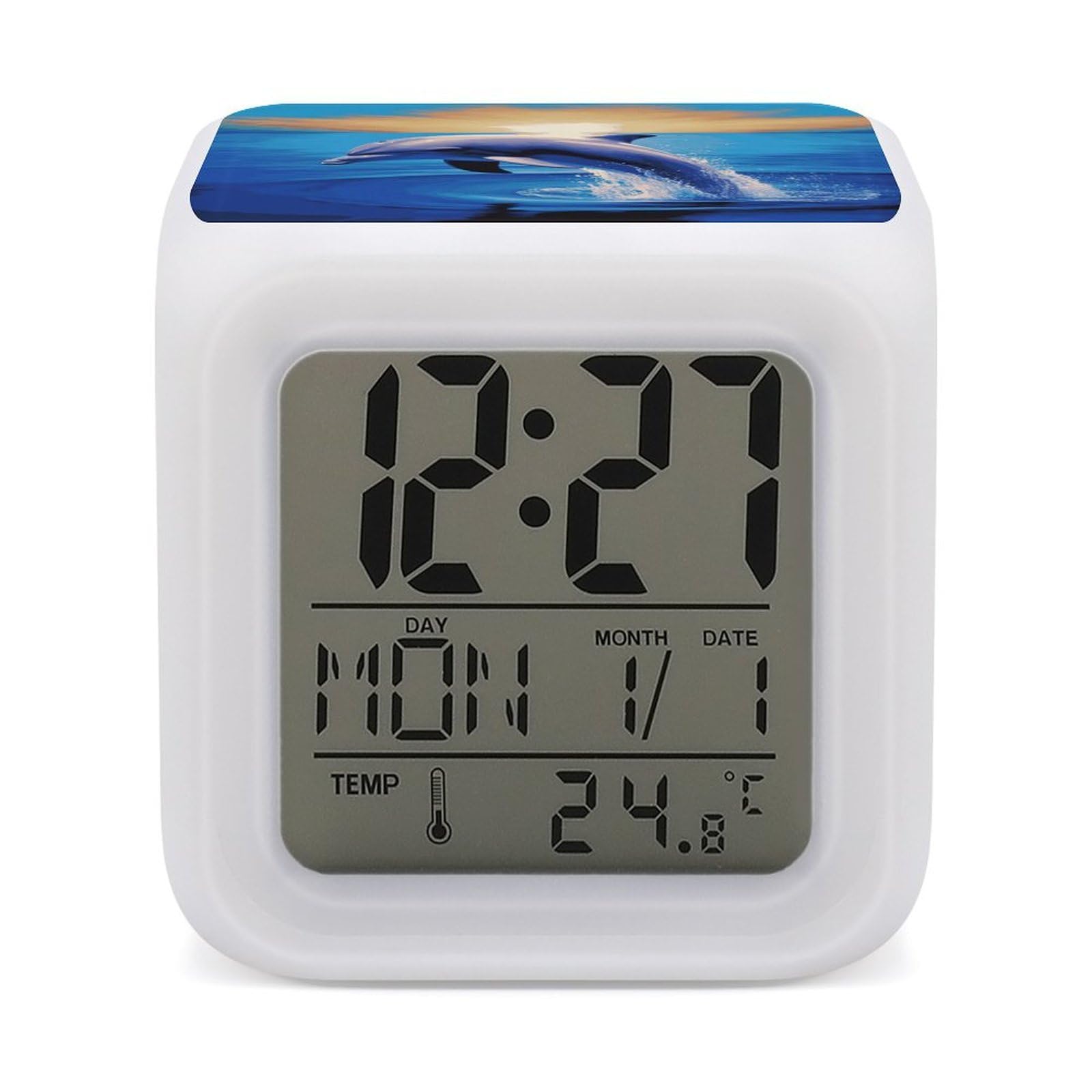 VstaDank Elegant Dolphin Alarm Clocks with 7 Color Changing Night Light Exquisite Bedroom Digital Clocks with LED Temperature Display Desk Clock Ok to Wake Clocks for Heavy Sleeper