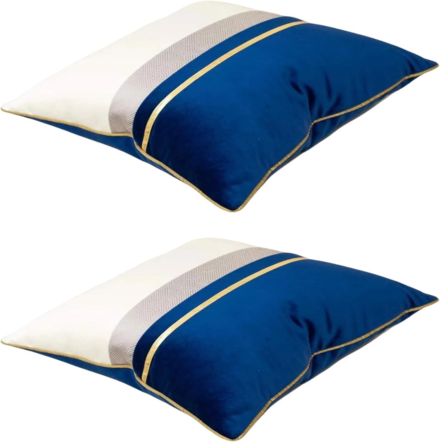 Avigers 18 x 18 Inches Velvet Throw Pillow Covers2pcs, Navy Blue Whitegold Striped Patchwork Cushion Case Throw for Decorative Pillow for Couch Bedroom and in Car (ZFshenglan, 2pcs 18 * 18inch)