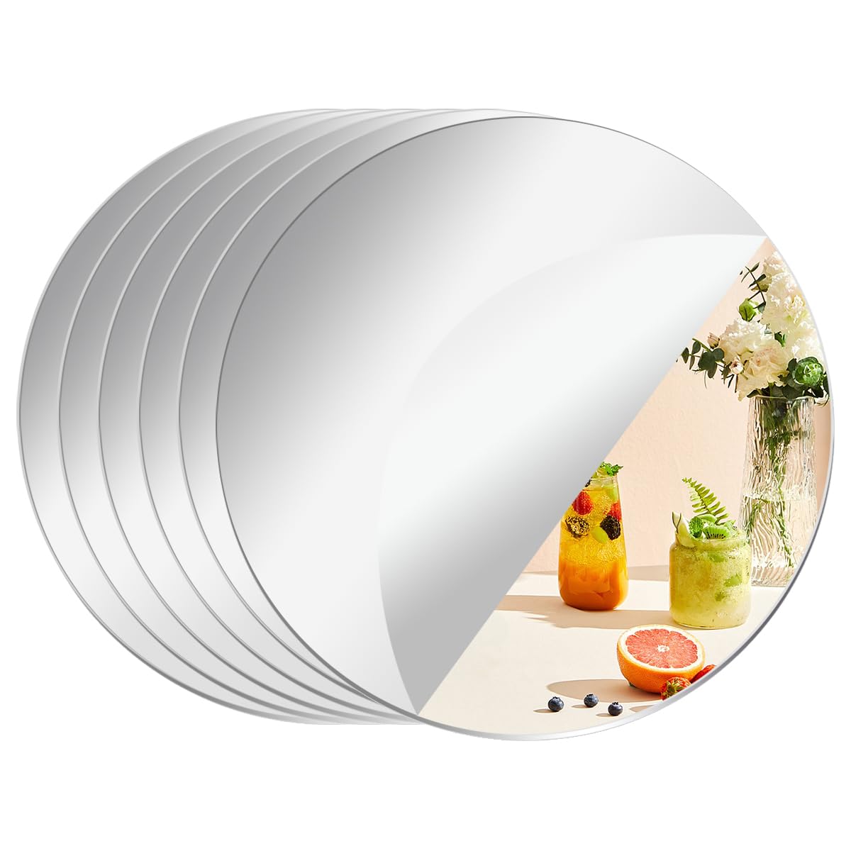 6 runde Spiegelkacheln für Tischdekorationen, Spiegeltabletts, Flache runde Spiegel für Tischdekorationen, Spiegelkerzenteller für Tischdekorationen bei Hochzeiten und Feiern (25cm)