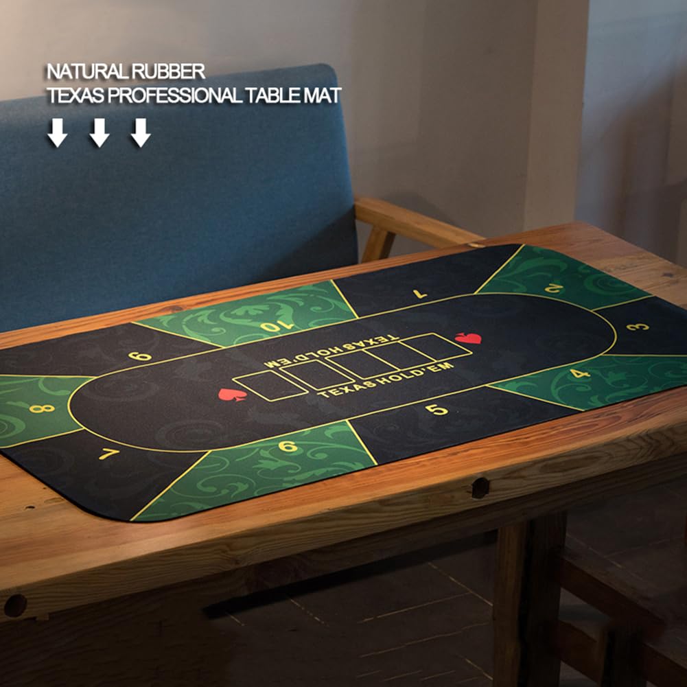 mata do gry w karty, Mata gumowa do pokera Texas Hold'em dla 10 graczy, układ blatu stołu pokerowego z torbą przenoszenia gier pokerowych(2.4 x 1.2 M)