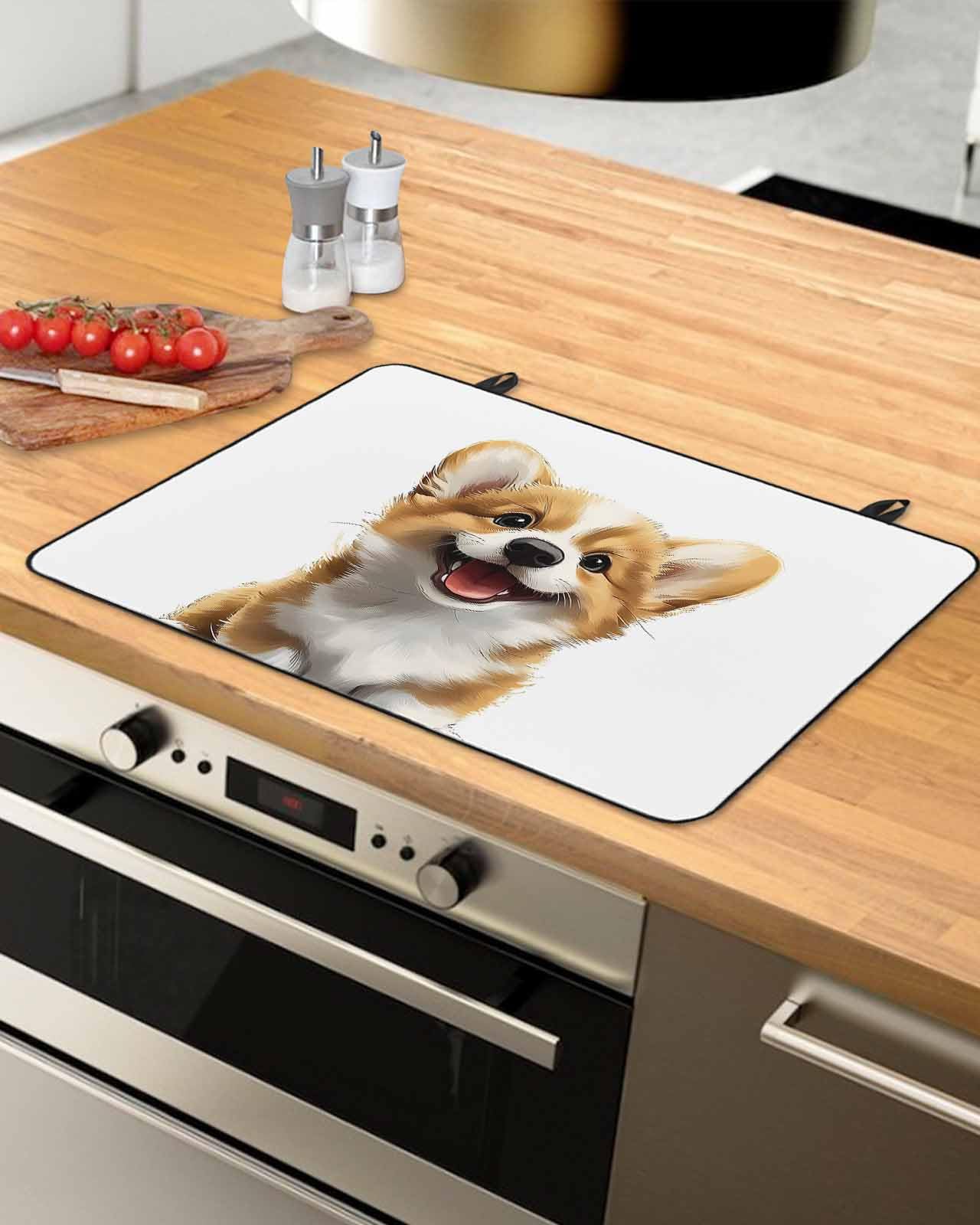 Stove Cover for Electric Stove, Watercolor Cute Puppy Modern Cartoon Animal Stove Top Cover for Glass Top, Heat Rubber Mat Foldable Cooktop Cover Top Protector, 31