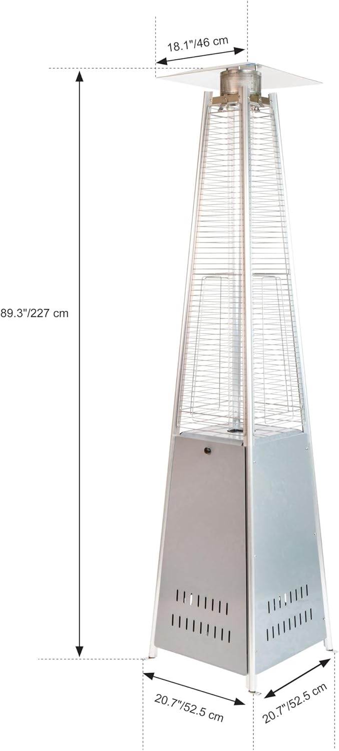 Diagram showing the dimensions of the Paramount Flame Patio Heater