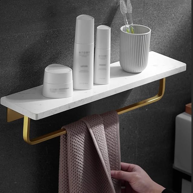 Shower Caddy Bathroom Shelf Wall-Mounted Washstand Cosmetic Rack Light Luxury Marble Home Bathroom Towel Rack Bathroom Organizer Color