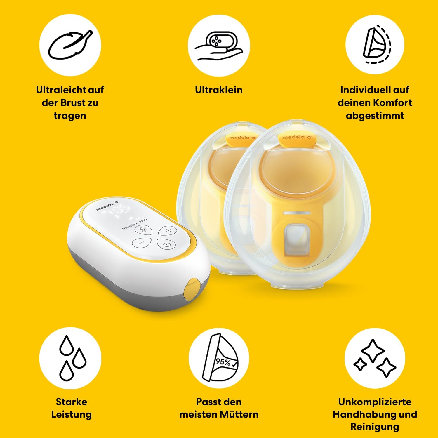 Medela Freestyle Mini tragbare elektrische Doppelmilchpumpe mit Hands-free Auffangschalen und Akku