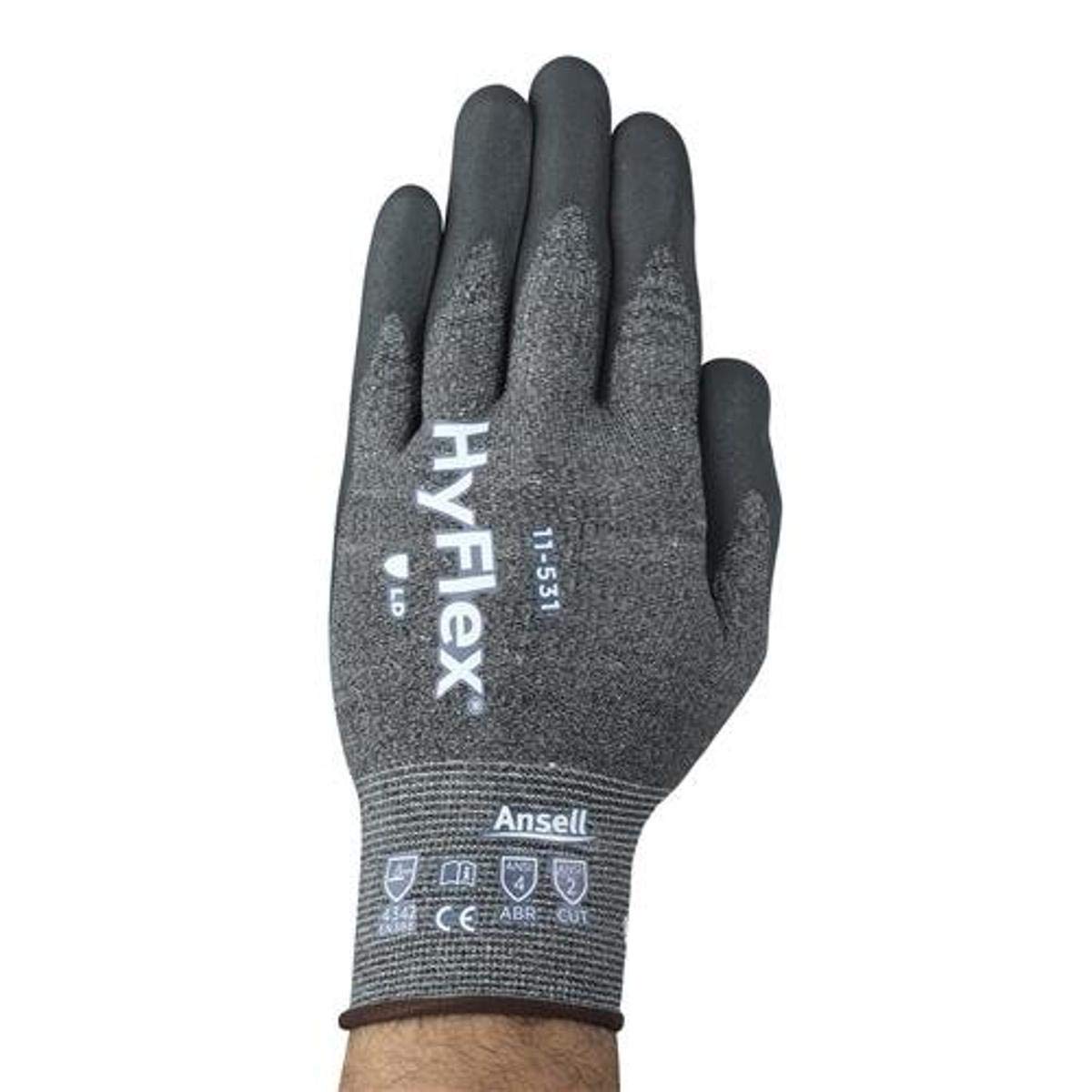 Ansell Healthcare 11531100 Series 11-531 HyFlex HPPE Glove, Palm Coated with a Spandex Polyester Knitwrist, 18 Gauge, Size 10 (Pack of 144)