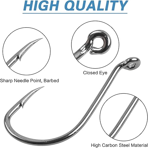 Miniatura 3 de Anzuelos de pesca de pulpo, 160 piezas, kit de ganchos de círculo de pico de pesca, negro compensado, acero de alto carbono, anzuelos de pesca de