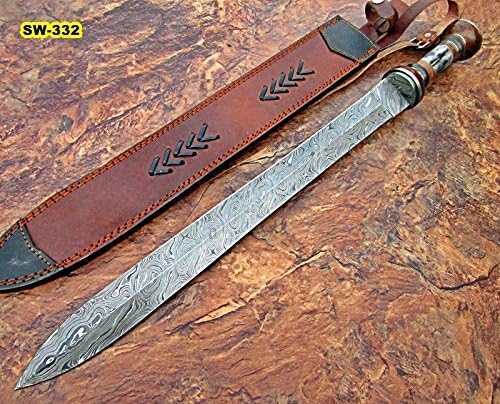 Miniatura 3 de SW-332 Espada de doble filo de acero de Damasco, Gladio vikingo forjado a mano, espada de daga de gladiador ranurada en sangre