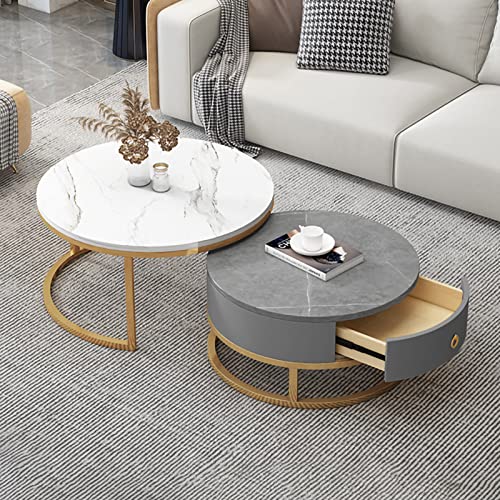 DGDHHSFJDJ Juego de Mesa de Centro de mármol de 2 Piezas con cajones y Estructura de Metal. Elegante y Multifuncional Espacio de Almacenamiento para Salas de Estar y dormitorios.