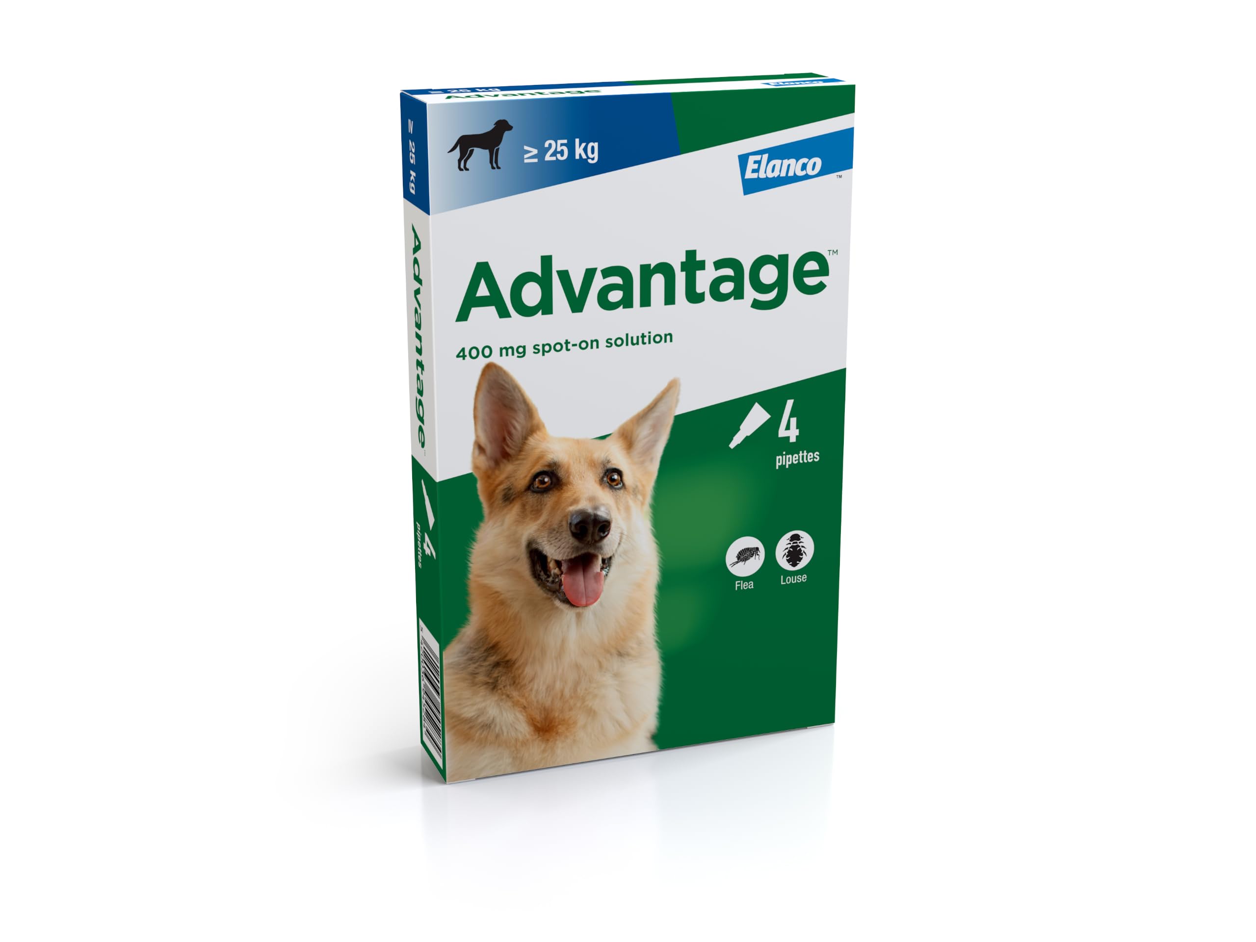 Advantage Spot On Flea Treatment For Extra Large Dogs 25-40kg (4 pipettes, 400mg), Kills Fleas Within 24 Hours, Prevents Further Infestation For Up To Four Weeks