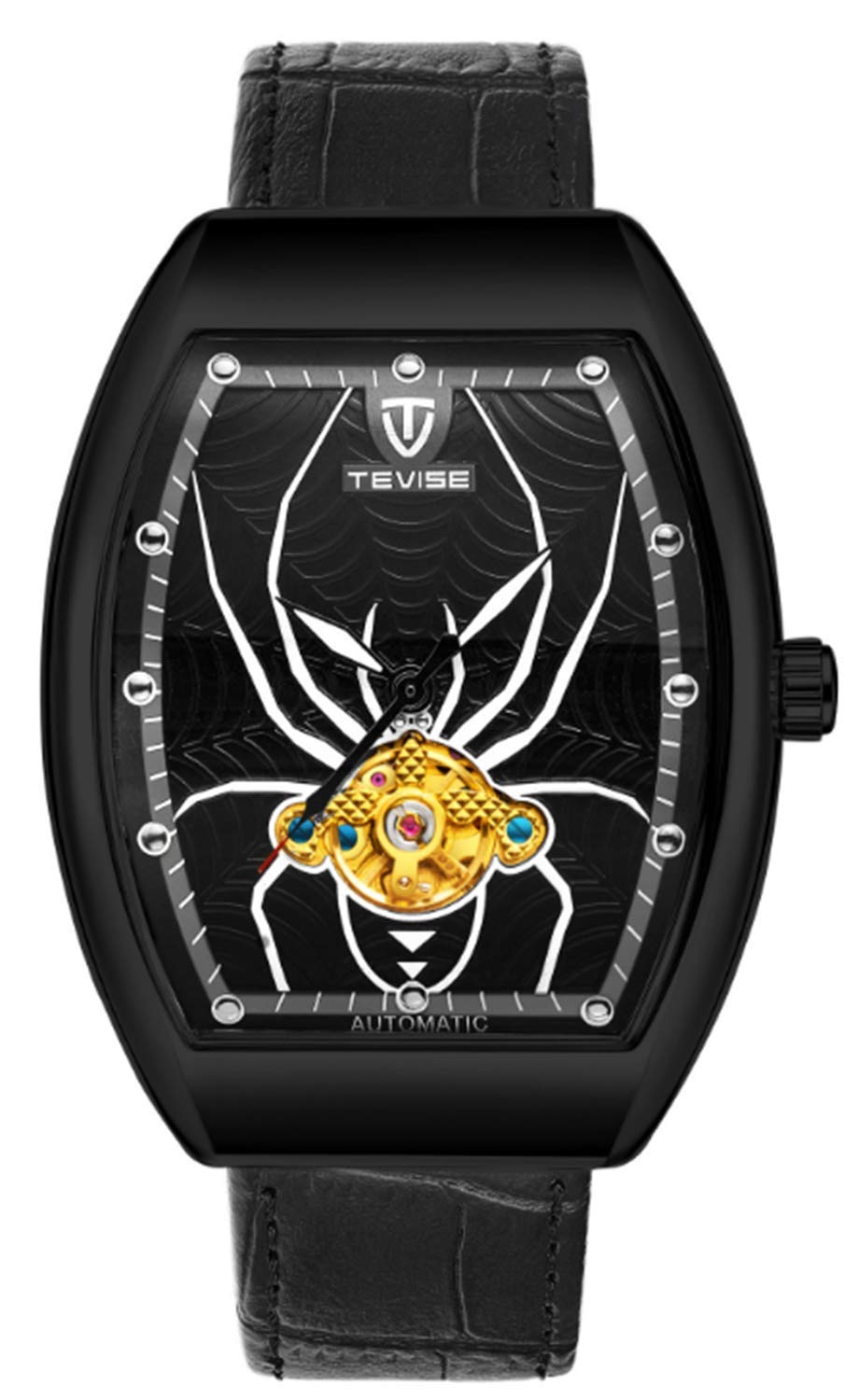 Mens Luxury Mechanical Watch Fashion Black Leather Rectangle Watch Casual Automatic Watches for Men Cool (Black Color) (B07L44GGVY) Amazon Price History, Amazon Price Tracker