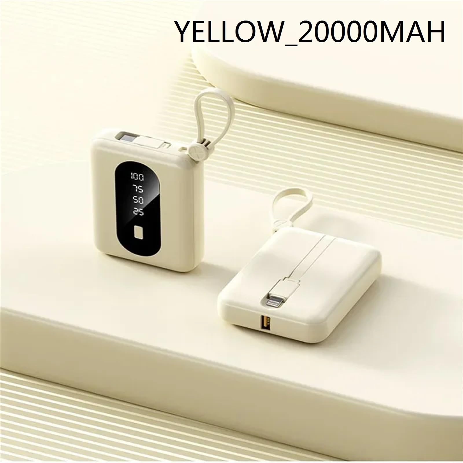 Powerbank O Dużej Pojemności 72W 20000Mah Przenośny Wbudowany Zasilacz Kablowy Szybka Bateria Mobilna Kompatybilny Z IPhonem Kompatybilny Z Samsungiem Kompatybilny Z Xiaomi (Color : Yellow, Size : 1