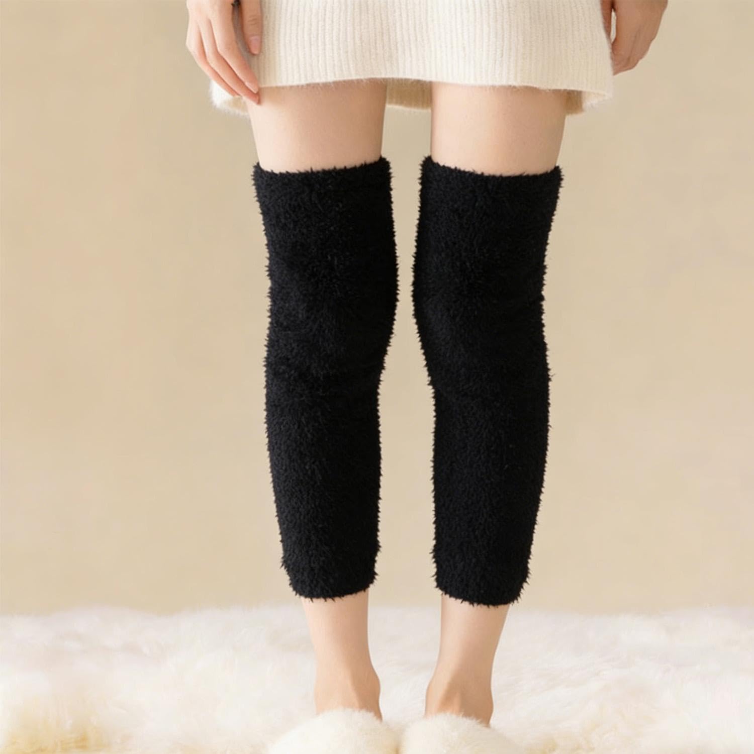1 Pair Thicken Coral Fleece Leg Warmers Winter Super Thermal Knee Leg Cover Sock Soft Warming