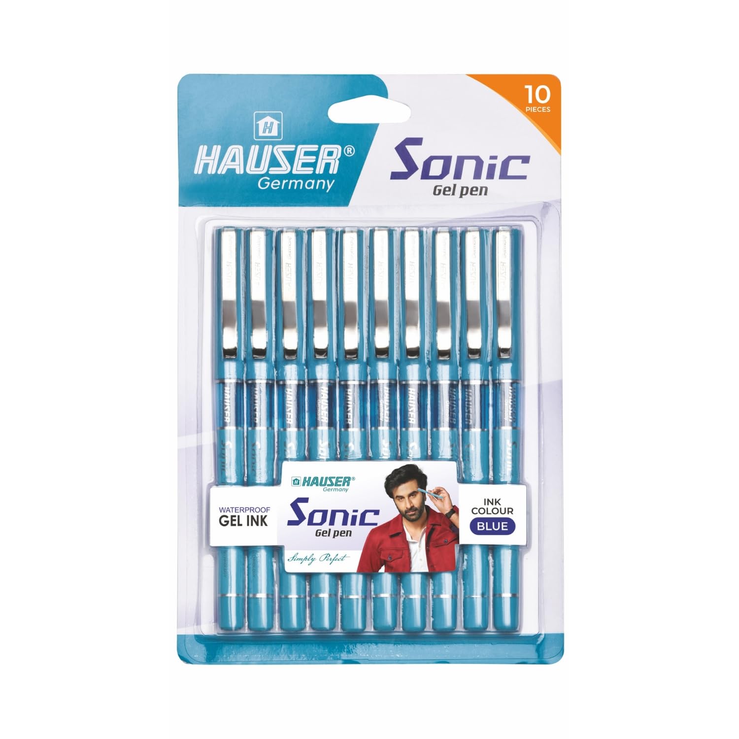 Hauser Sonic Gel Pen | 0.55mm Tip Size | Smudge Free Writing Comfortable Grip | Durable Refillable Gel Pens | Blue Ink, Box of 10