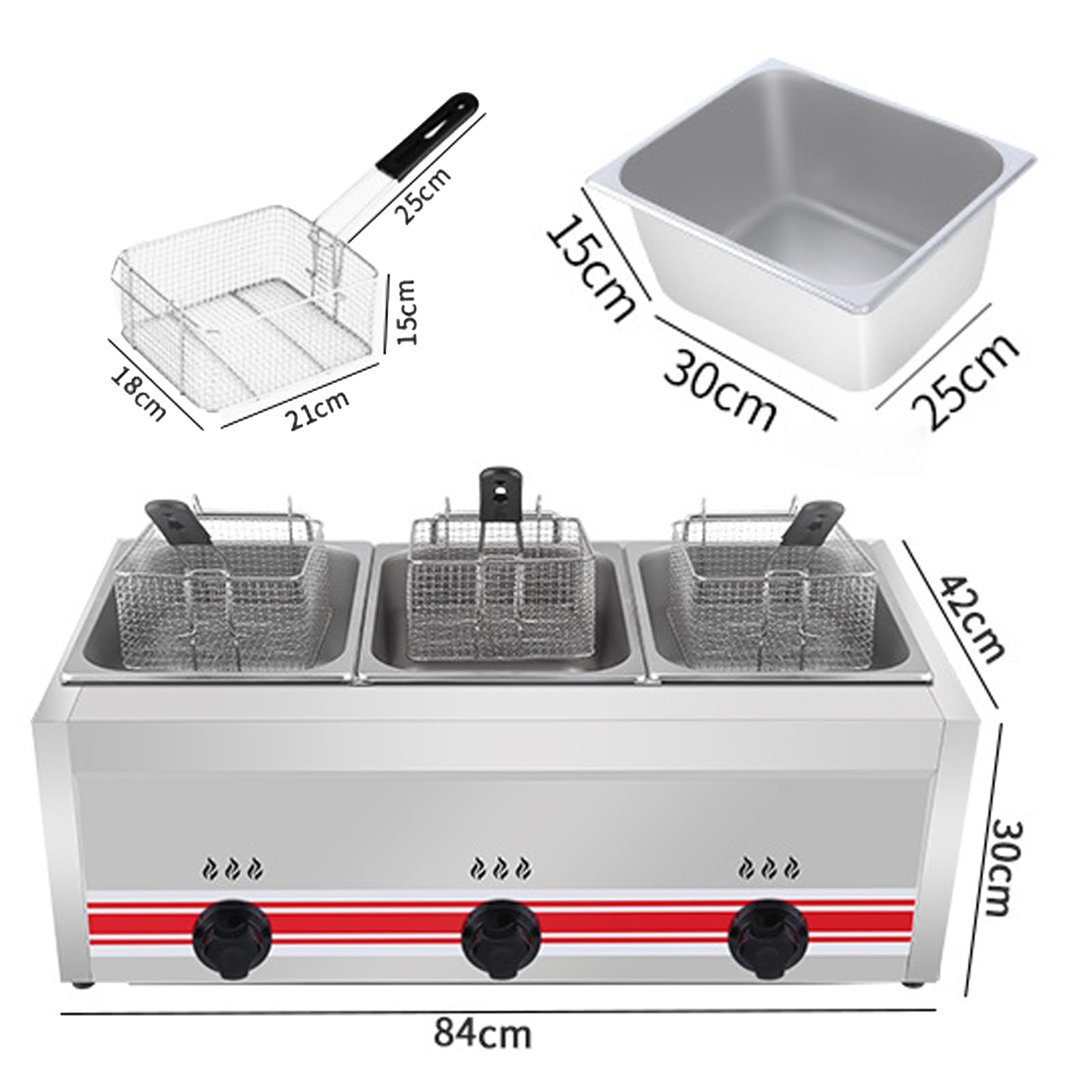 Freidora De Gas 10/20/30 Litros, Freidora De Gas Profesional De Acero Inoxidable Comercial Con Cesta, Botones De Control Independientes Para Cocina, Restaurante, Snack Bar
