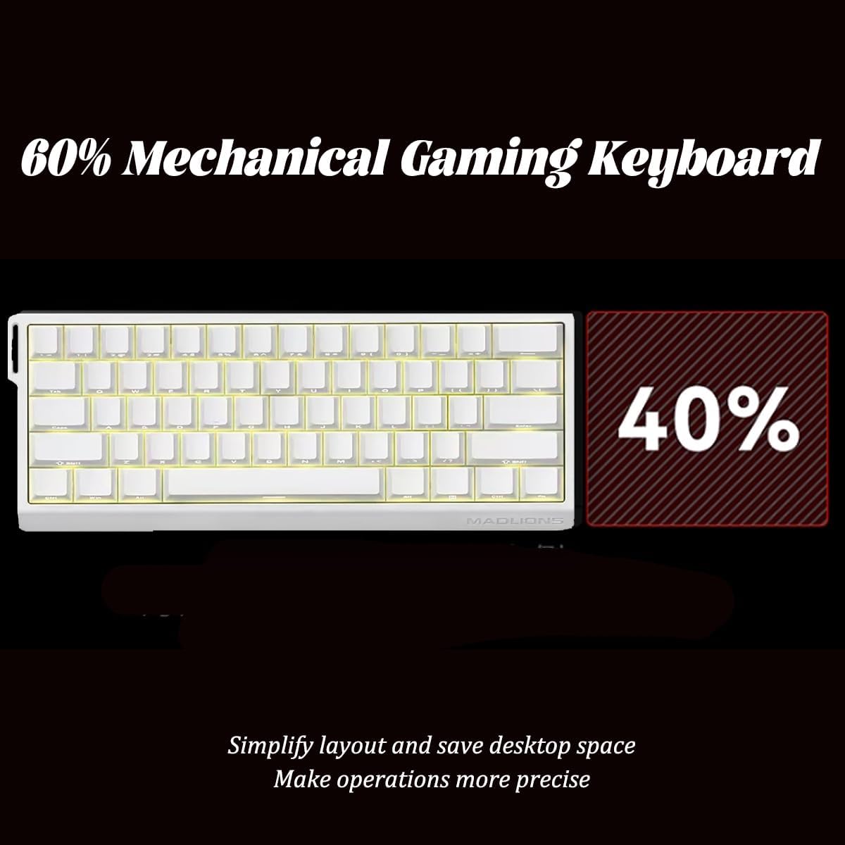 SUEHIODHYxMADLIONS MAD60 HE RGB 60% Wired Magnetic Switch Mechanical Keyboard with Adjustable Actuation, 8000 Hz Polling Rate, 16 Million Colors RGB Backlit Gaming Keyboard for PC Gamer(White)