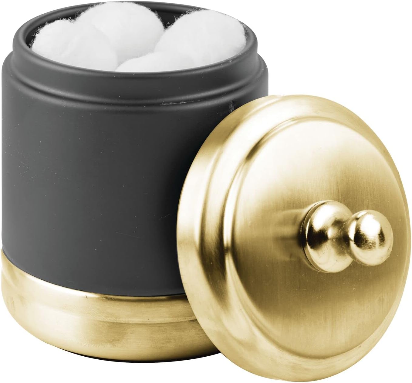 mDesign Metal Bathroom Vanity Storage Organizer Canister Jar with Lid for Cotton Balls, Swabs, Makeup Sponges, Bath Salts, Hair Ties, Jewelry - Hyde Collection - Black/Soft Brass